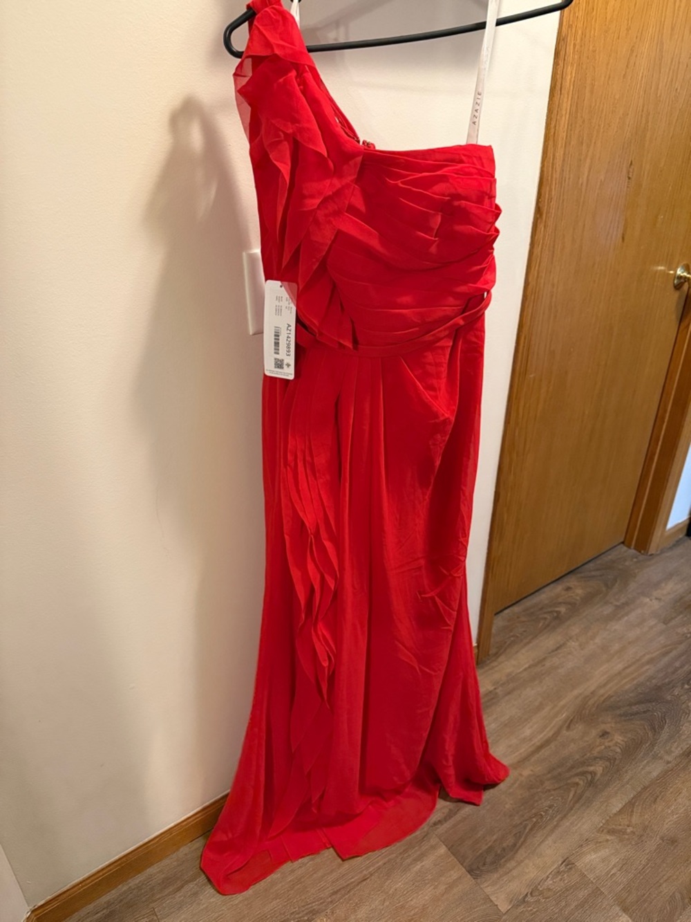 Azazie Sharon Red One-Shoulder Ruffled Gown